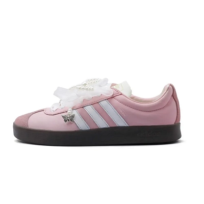 Adidas VL COURT 2.0 Pearl Butterfly Abrasion Resistant Low Top Skateboard Shoes Women's Pink