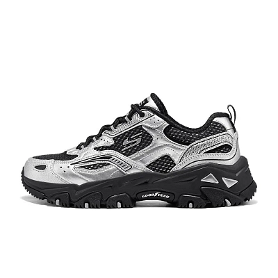 Skechers D'LITES Hiker Abrasion Resistant Breathable Height Increasing Low top Outdoor Shoes Women's Black Silver