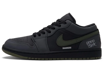 Jordan Air Jordan 1 Olive Samurai Low Top Vintage Basketball Shoes Unisex Black Gray Green