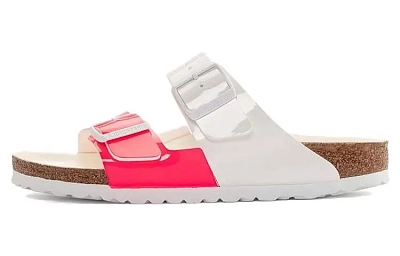 Birkenstock Arizona Split Birko Flor Narrow Fit Sandals 'Patent Neon Pink White' Women's