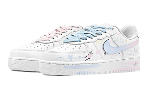 Nike Air Force 1 Air Force 1 Slip Resistant Abrasion Resistant Low top Skateboard Shoes Unisex White Blue Pink 3 4373559