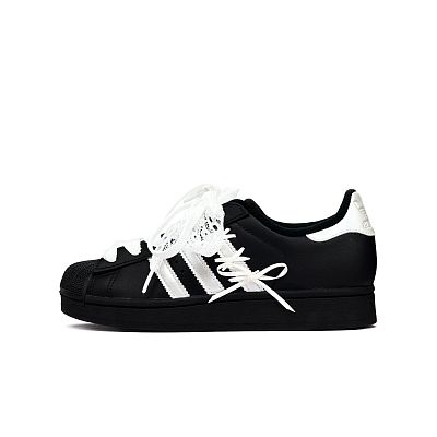 Adidas Originals Superstar 2 GS Spacetime Lover Abrasion Resistant Low top Skateboard Shoes Women's Black Silver