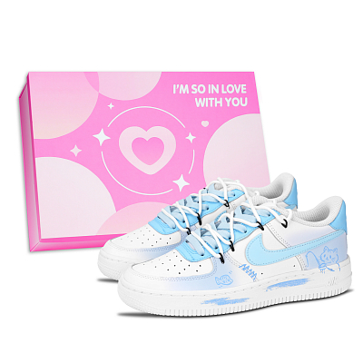 Nike Air Force 1 Kitten Fishing Pink Shoe Box Abrasion Resistant Low top Skateboard Shoes Unisex Blue
