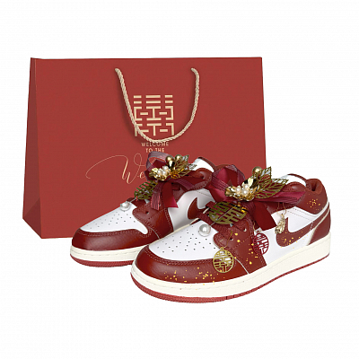 Jordan Air Jordan 1 Red Beauty Cushioning, Wear Resistant Low top Vintage Basketball Shoes Unisex Red