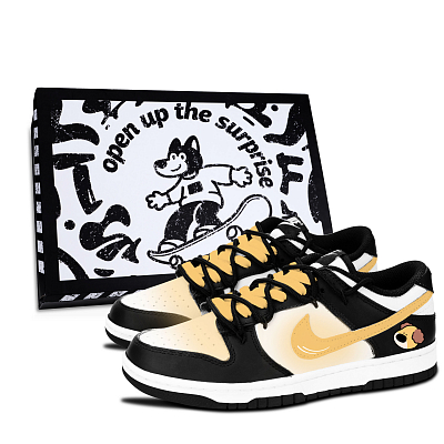 Nike Dunk Black White, Sweet Dog Graffiti Slip Resistant Abrasion Resistant Low top Skateboard Shoes Unisex