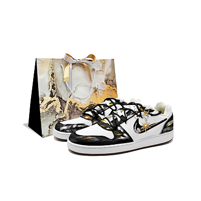 Nike EBERNON Sunlit Mountains Abrasion Resistant Slip Resistant Low top Skateboard Shoes Men's Black Gold