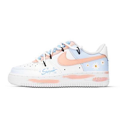 Nike Air Force 1 Summer Daisy Abrasion Resistant Low top Skateboard Shoes Unisex Blue Orange White
