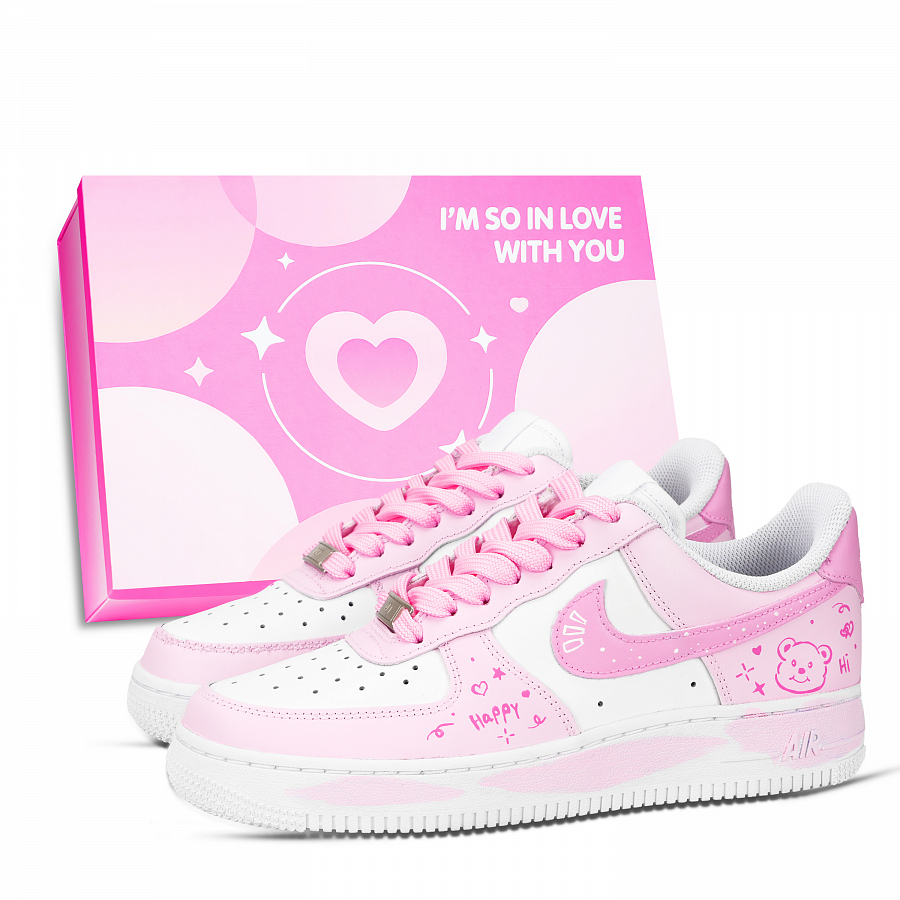 Nike Air Force 1 Star Love Bear Graffiti Abrasion Resistant Low top Skateboard Shoes Unisex Pink White купить в интернет-магазине Yoocart с быстрой доставкой по России.