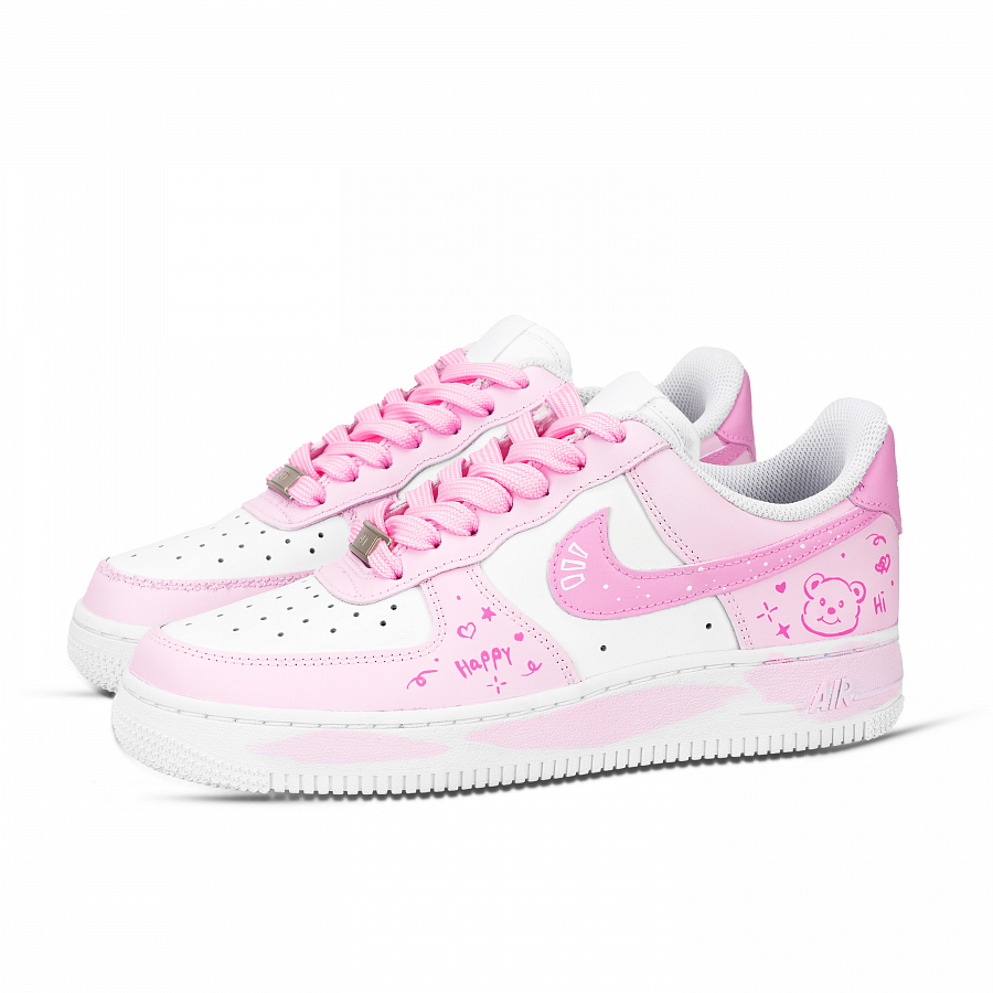 Nike Air Force 1 Star Love Bear Graffiti Abrasion Resistant Low top Skateboard Shoes Unisex Pink White купить в интернет-магазине Yoocart с быстрой доставкой по России.