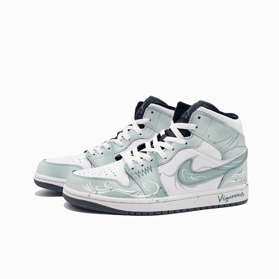 Jordan Air Jordan 1 Empty Mountain Mist, Dark Cyan Abrasion Resistant Mid top Vintage Basketball Shoes Unisex Cyan купить в интернет-магазине Yoocart с быстрой доставкой по России.