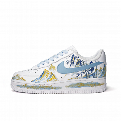 Nike Air Force 1 Orchid And Bamboo Abrasion Resistant Slip Resistant Low top Skateboard Shoes Unisex Gold Blue