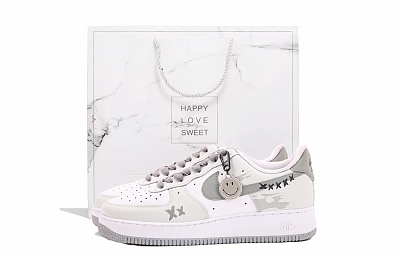 Nike Air Force 1 Coverage Abrasion Resistant Low top Skateboard Shoes Unisex Gray White