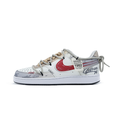 Nike Court Vision 1 Slip Resistant Shock Absorbers Low top Skateboard Shoes Unisex Red White