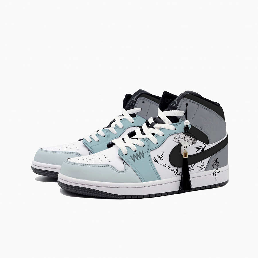 Jordan Air Jordan 1 Ink Bamboo Abrasion Resistant Mid top Vintage Basketball Shoes Unisex Gray купить в интернет-магазине Yoocart с быстрой доставкой по России.