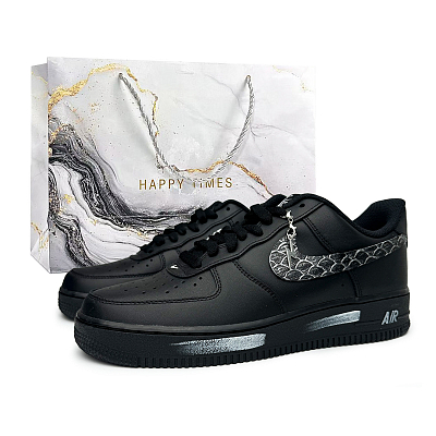 Nike Air Force 1 Silver Scales Glistening Height Increasing Low top Skateboard Shoes Unisex Black Silver