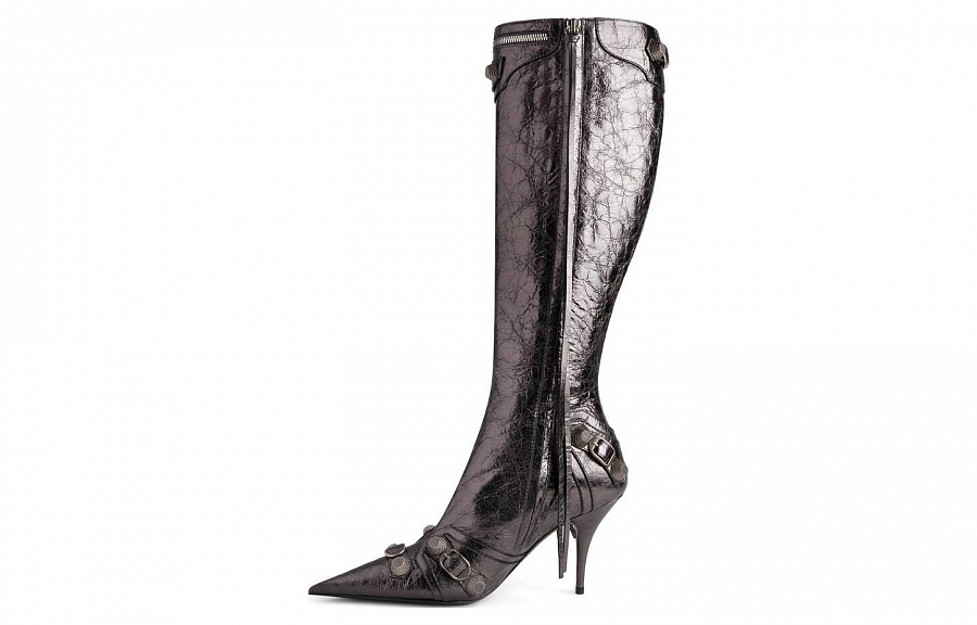 Balenciaga Cagole Knee high Boots 9cm Women's Silver Gray купить в интернет-магазине Yoocart с быстрой доставкой по России.