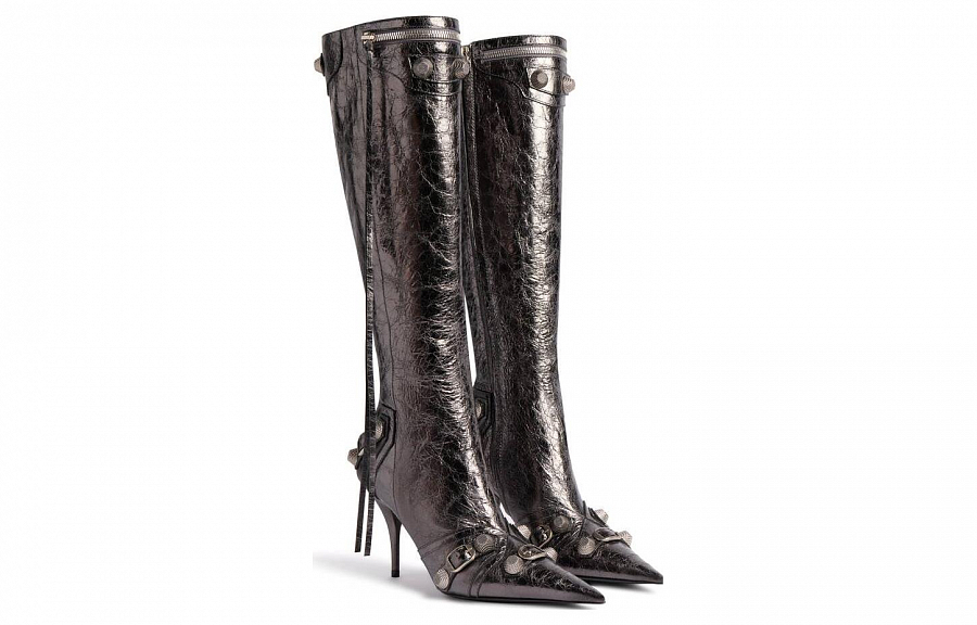 Balenciaga Cagole Knee high Boots 9cm Women's Silver Gray купить в интернет-магазине Yoocart с быстрой доставкой по России.