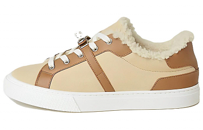HERMES Day Low top Skateboard Shoes Women's Gold Beige