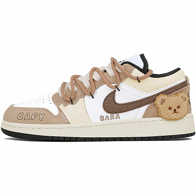 Jordan Air Jordan 1 Low Top Vintage Basketball Shoes GS White Brown