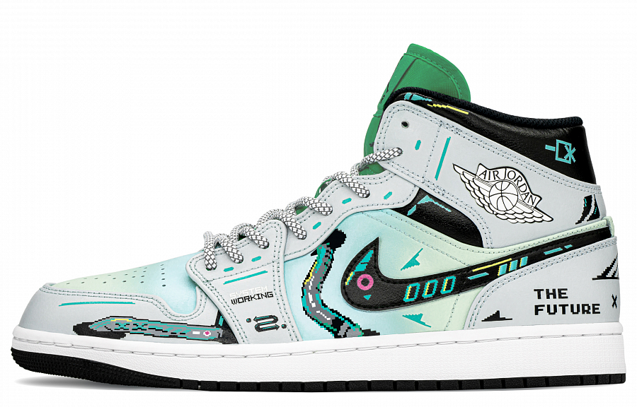 Jordan Air Jordan 1 Slip Resistant High top Vintage Basketball Shoes Men's Blue Green купить в интернет-магазине Yoocart с быстрой доставкой по России.