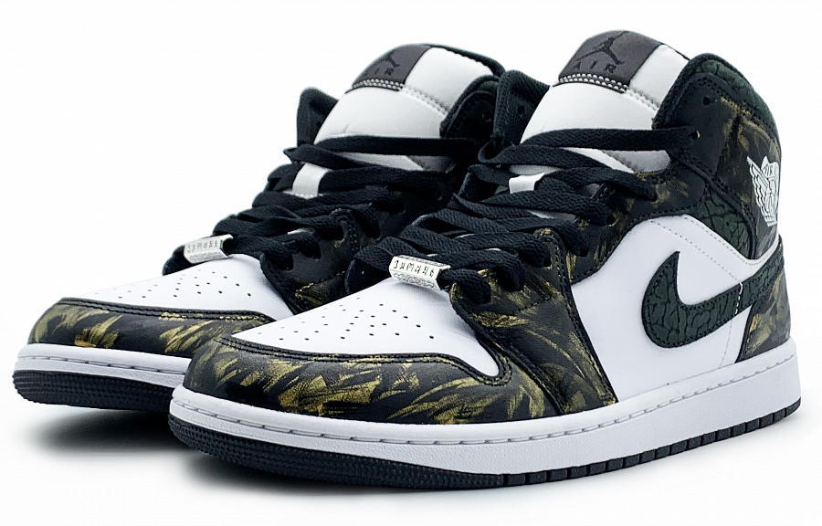 Jordan Air Jordan 1 Mid Durable Breathable Mid-Top Vintage Basketball Shoes Men's Black Gold купить в интернет-магазине Yoocart с быстрой доставкой по России.