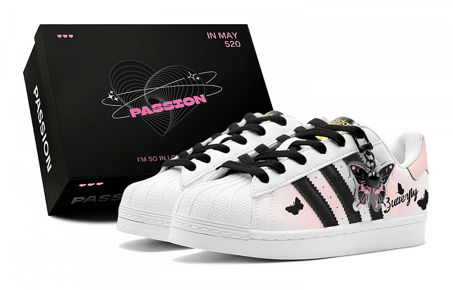 Adidas Originals SUPERSTAR Pink Butterfly Dance Slip Resistant Low Top Casual Skateboard Shoes Unisex Black Pink купить в интернет-магазине Yoocart с быстрой доставкой по России.