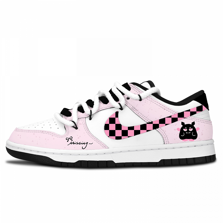 Nike Dunk Black White, Pink Plaid, Magic Elf Abrasion Resistant Low top Skateboard Shoes Unisex Black Pink купить в интернет-магазине Yoocart с быстрой доставкой по России.